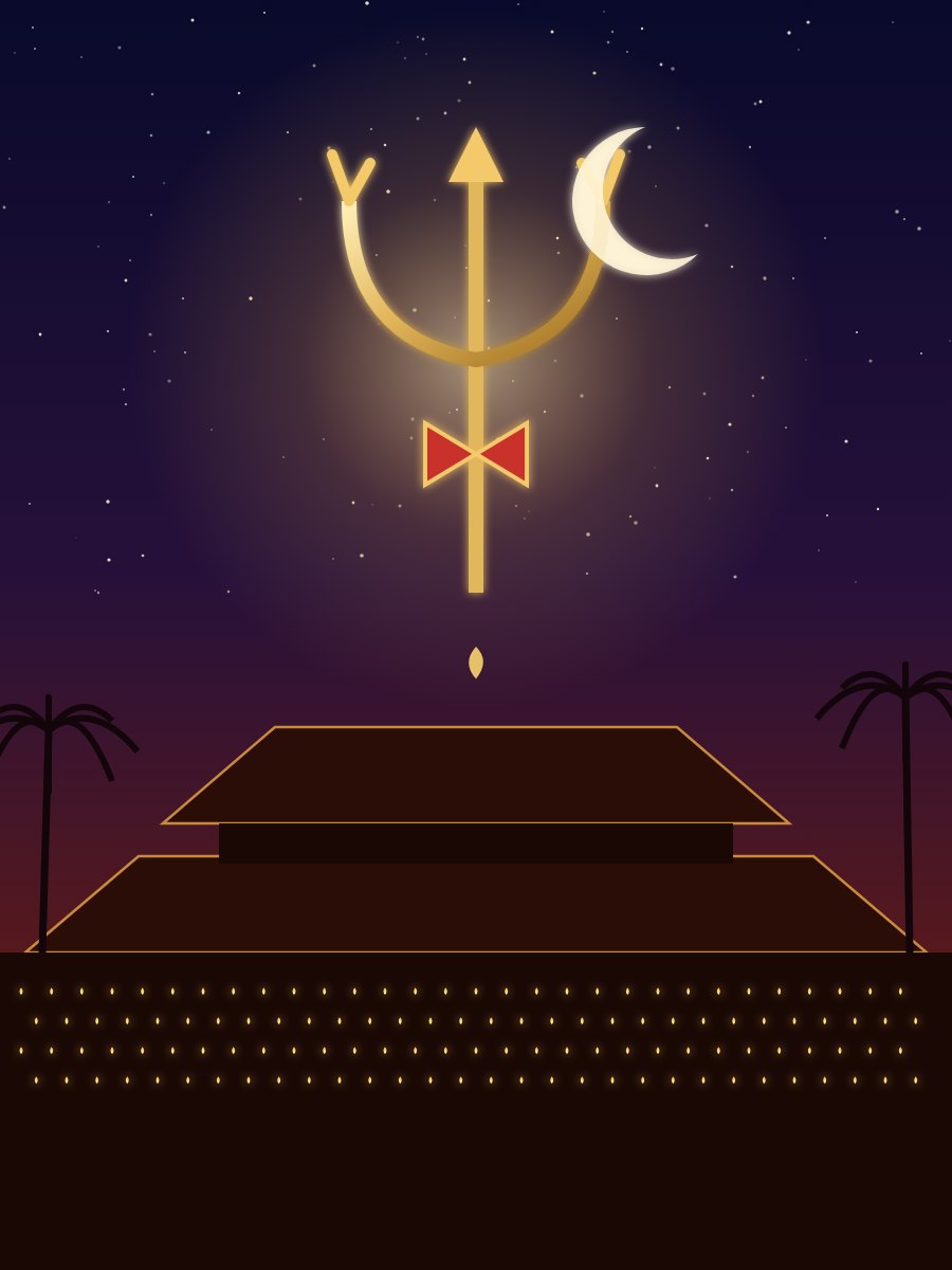 The round sreekovil where Shiva faces east and the Devi faces west, under Shiva's trident and crescent moon